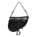 Christian Dior Shiny Crinkled Calfskin Studded Saddle Bag Black