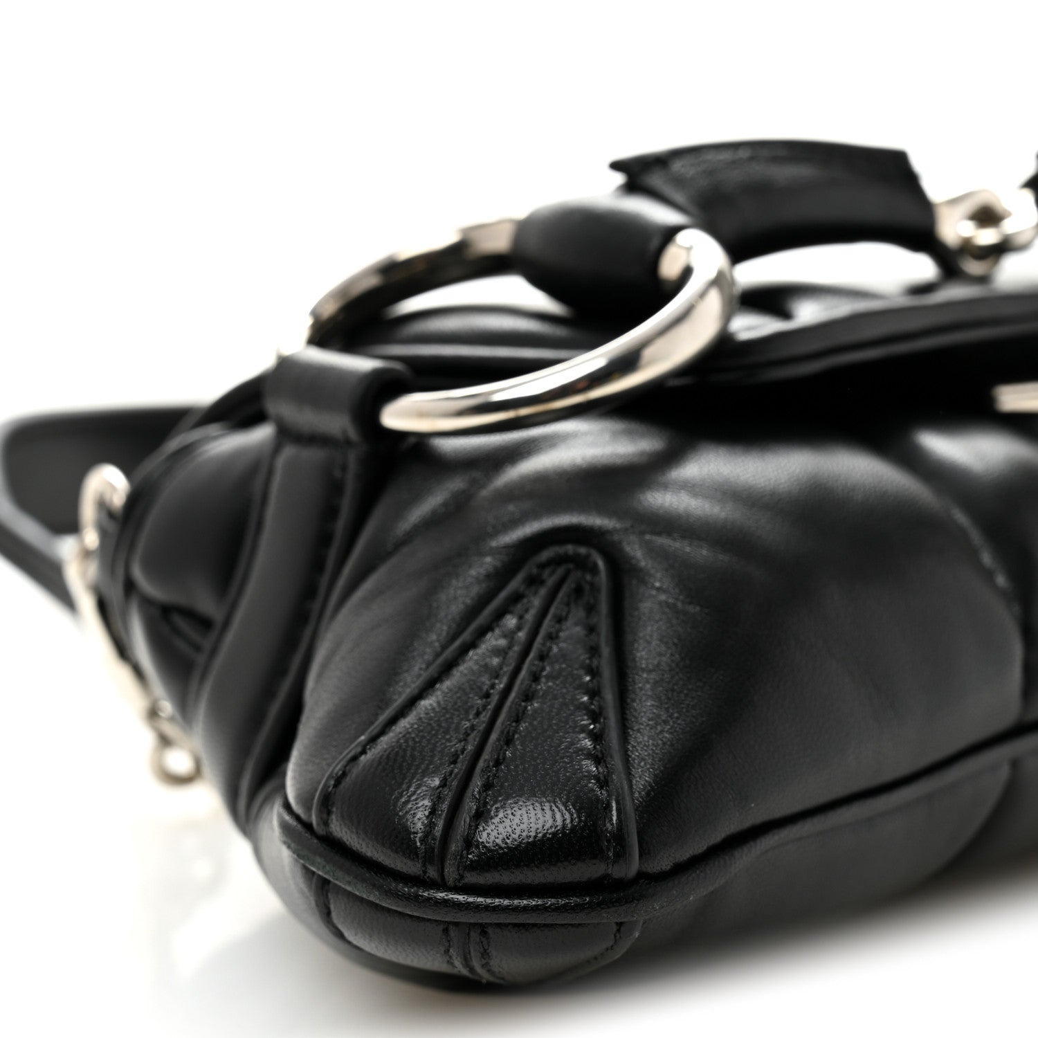 Gucci Nappa Vertical Matelasse Small Maxi Horsebit Chain Shoulder Bag Black
