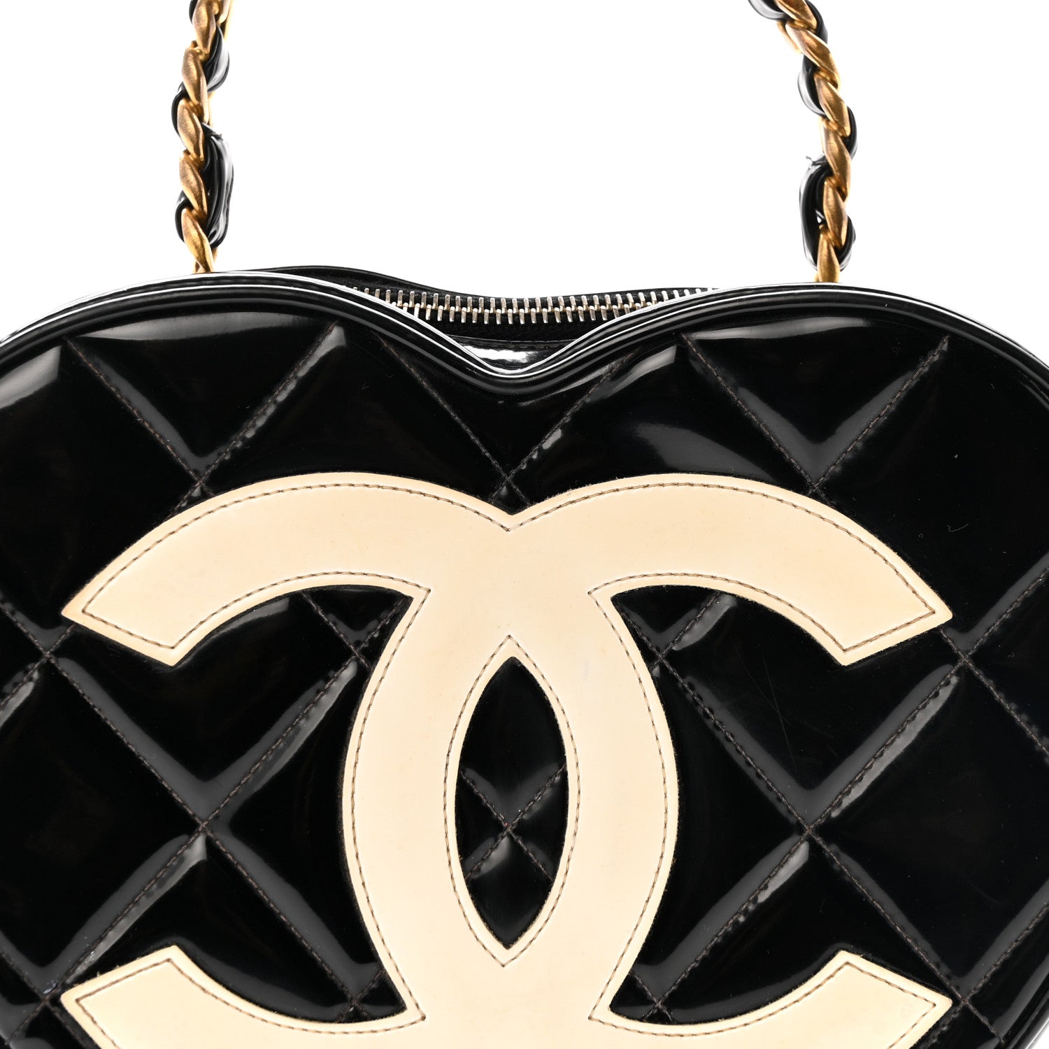 Chanel Patent Quilted CC Barbie Heart Vanity Case Black