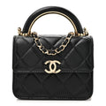Chanel Lambskin Quilted Top Handle Flap Clutch With Chain Black