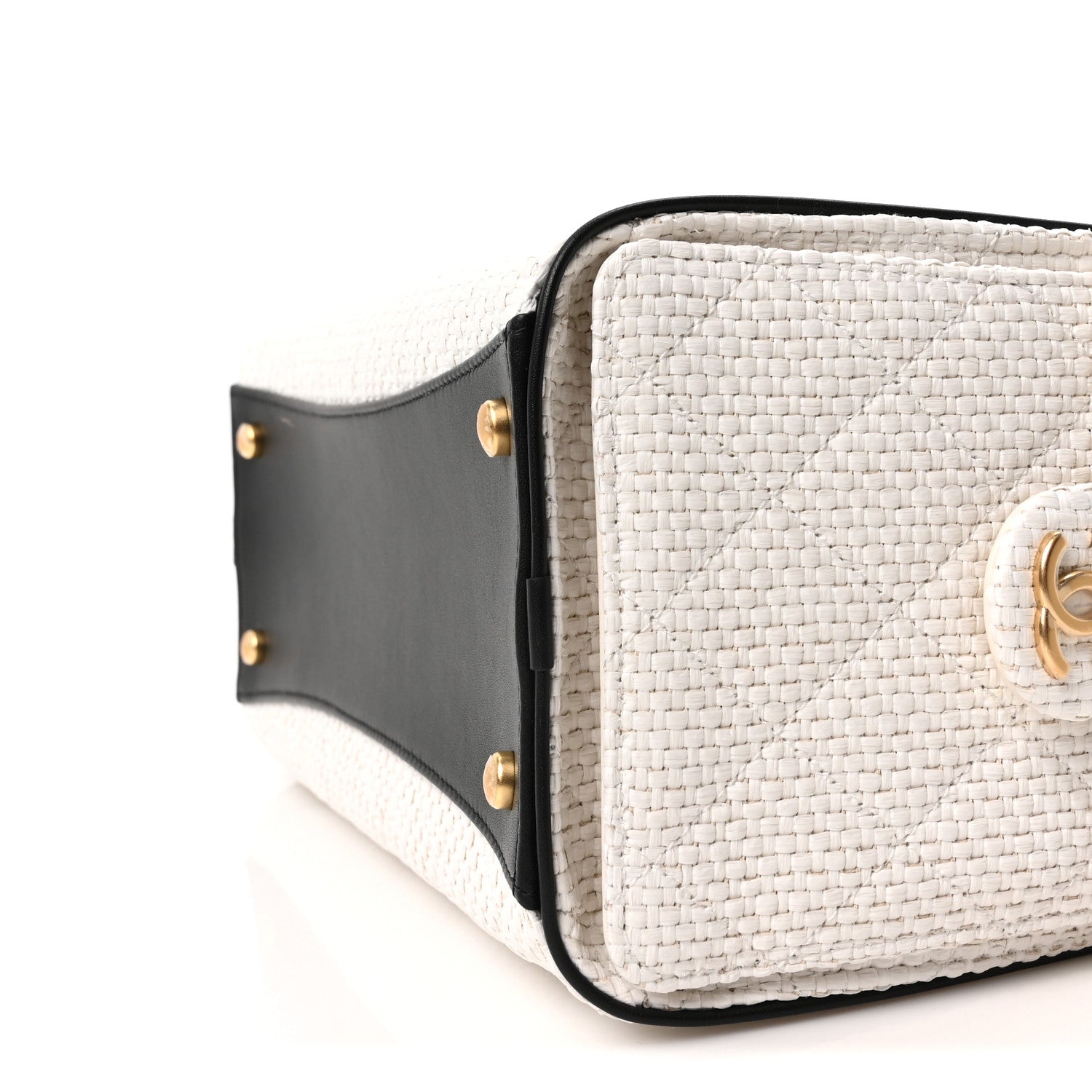 Chanel Braided Raffia Calfskin Quilted Small Chanel 25 Handbag White Black