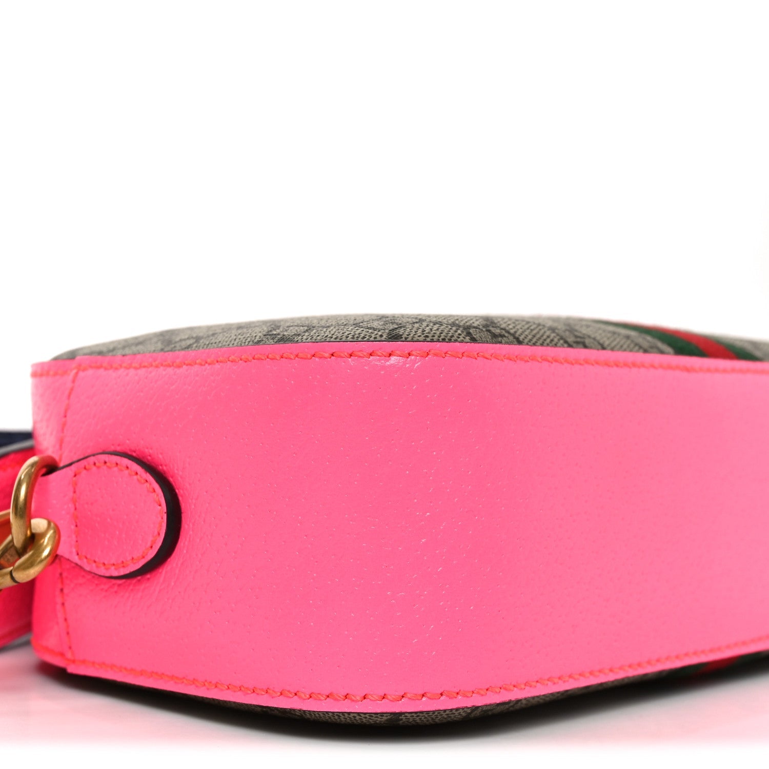 Gucci GG Supreme Monogram Textured Dollar Calfskin Web Ophidia Small Crossbody Bag Beige Ebony Fuchsia