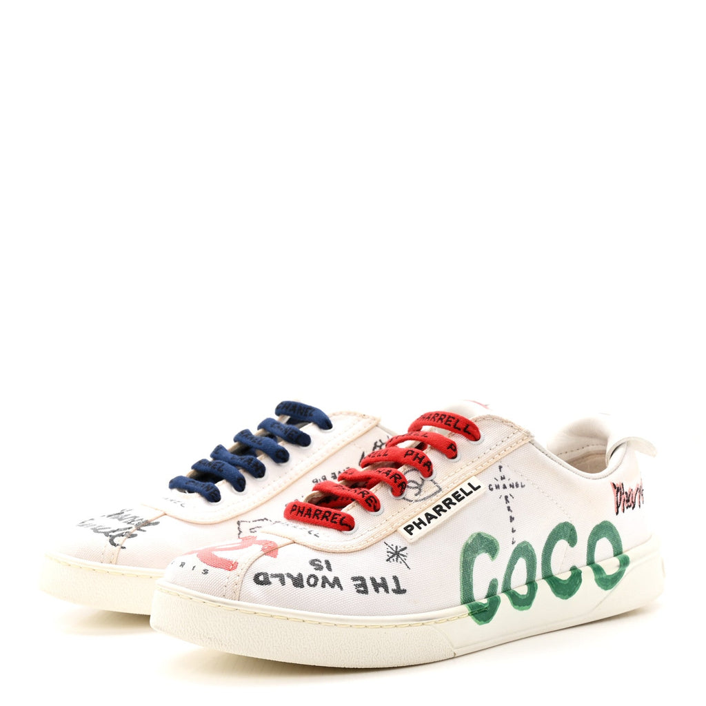 Chanel X PHARRELL WILLIAMS Canvas Womens Sneakers 38 White Multicolor