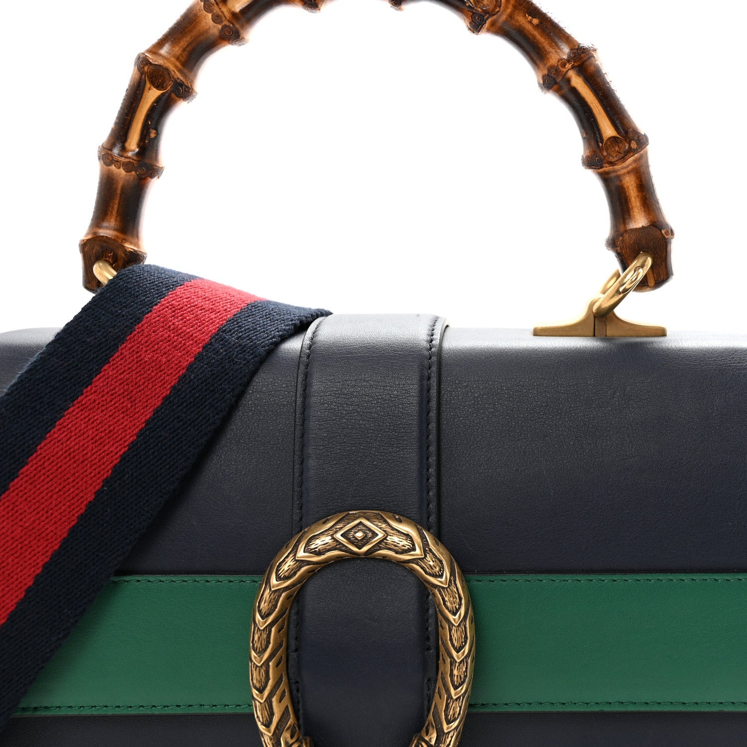 Gucci Moon Calfskin Bamboo Web Medium Dionysus Top Handle Bag Blue Emerald Hibiscus Red