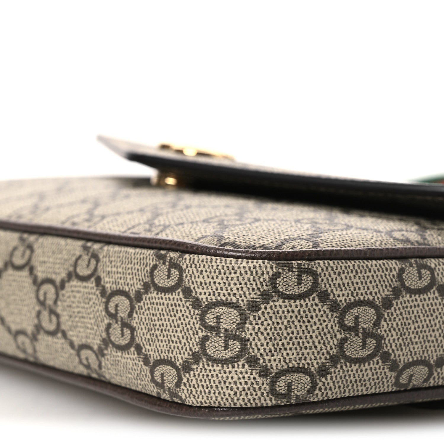 Gucci GG Supreme Monogram Textured Dollar Calfskin Web Mini Ophidia Envelope Shoulder Bag Beige Ebony New Acero