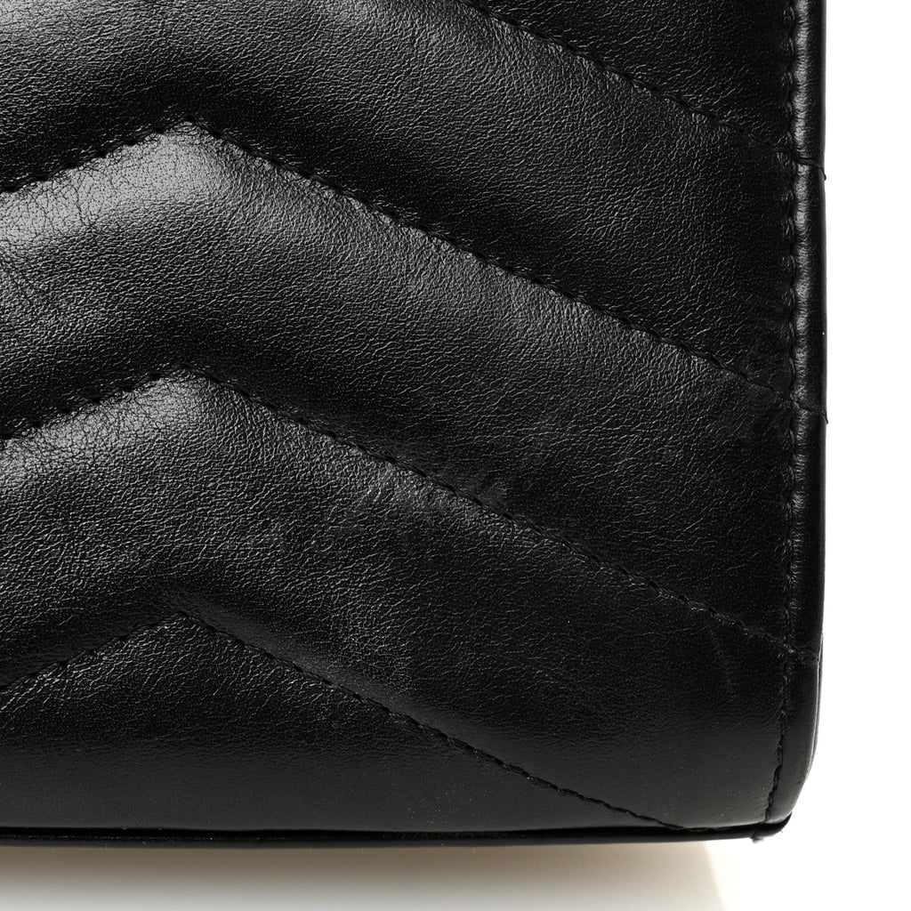 Calfskin Chevron Quilted Medal Mini Clutch With Chain  Black