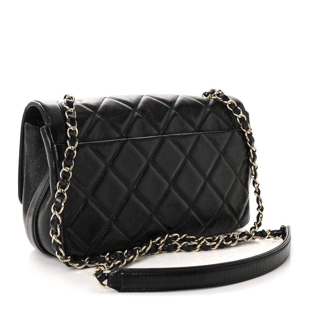 Chanel Crumpled Glazed Lambskin Quilted Small Flap Black