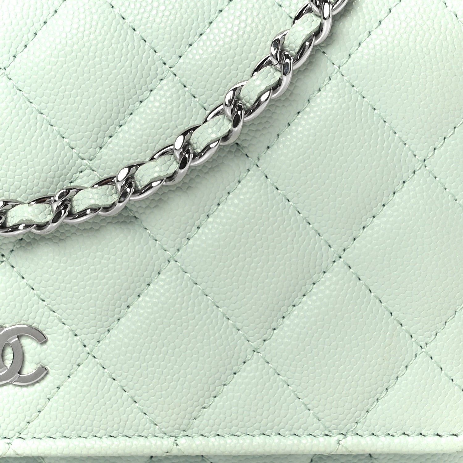 Chanel Caviar Quilted Wallet on Chain WOC Light Blue