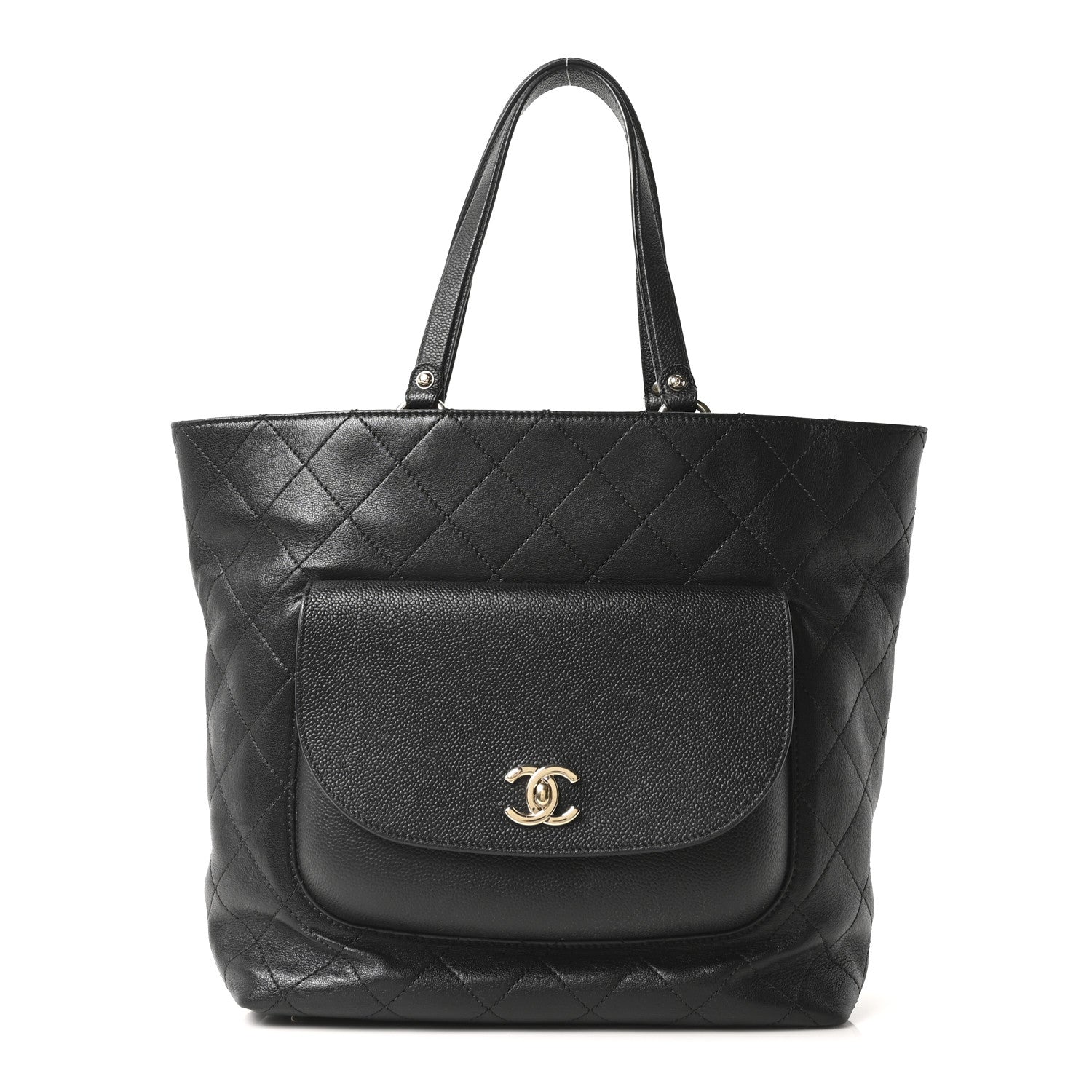 Chanel Sheepskin Caviar Quilted Medium Shopping Tote Black
