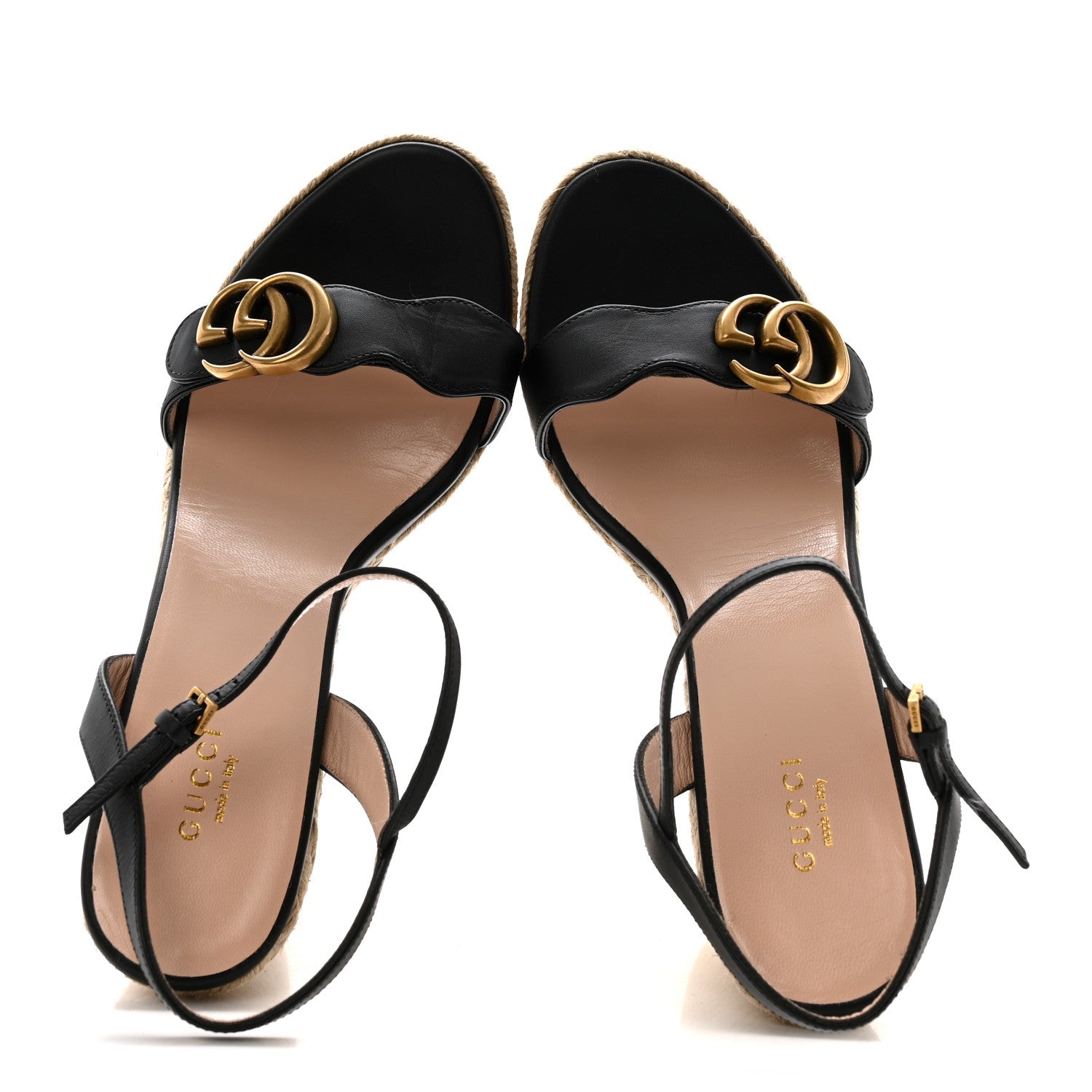 Gucci Nappa Matelasse GG Marmont Slingback Platform 45/130mm Espadrille Wedges 40 Black