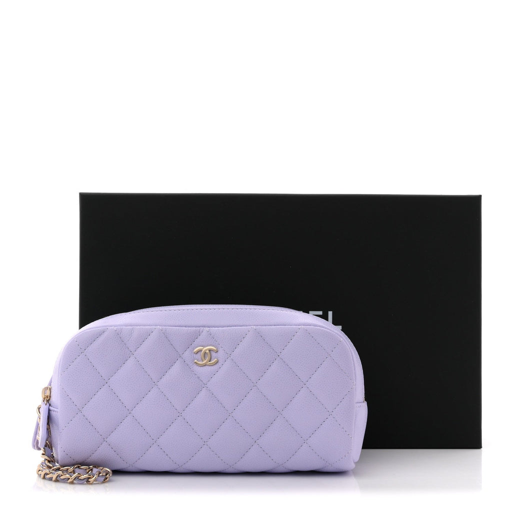 Chanel Caviar Quilted Toiletry Case With Chain Light Purple