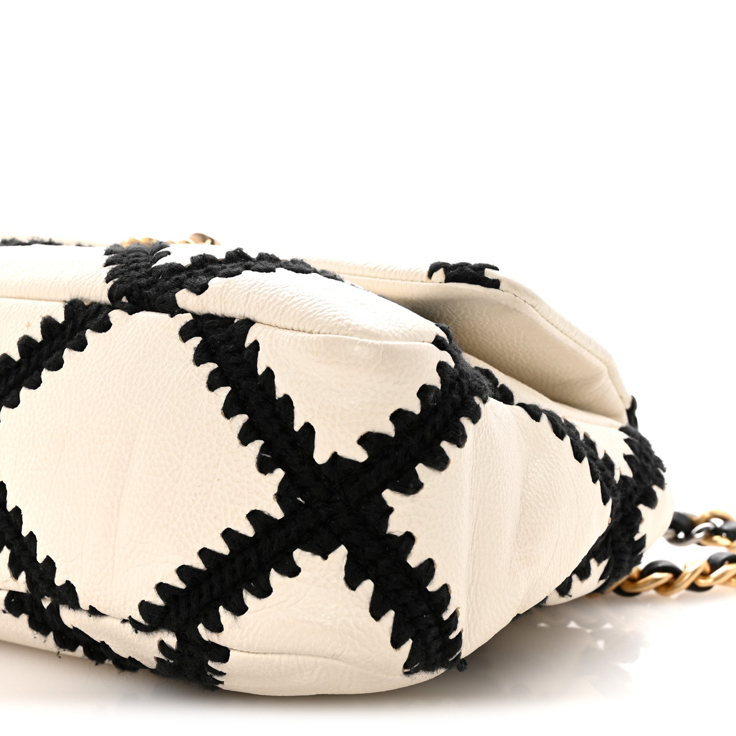 Chanel Calfskin Crochet Medium Chanel 19 Flap White Black