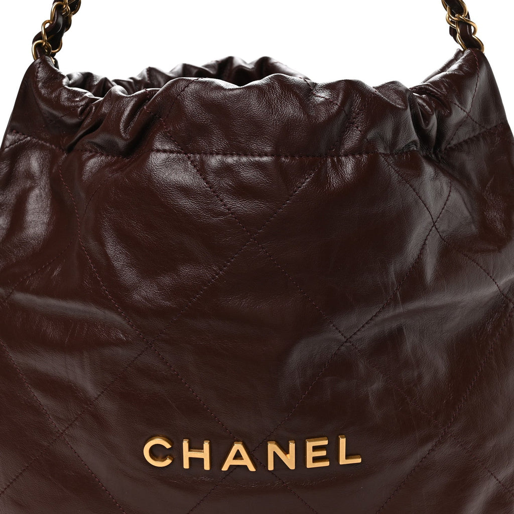 Chanel Shiny Calfskin Quilted Small Chanel 22 Dark Brown