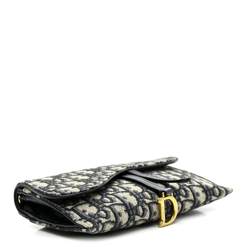Christian Dior Oblique Saddle Chain Long Wallet Blue