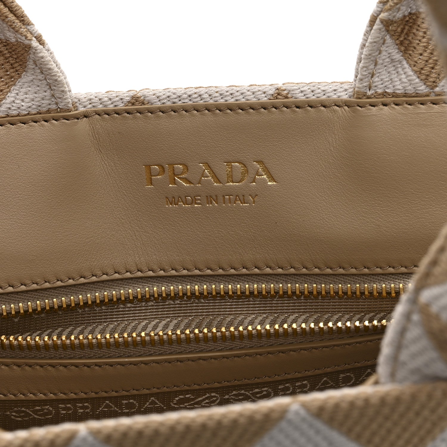 Prada Jacquard Saffiano Triangolo Symbole Embroidered Small Tote Corda Talco