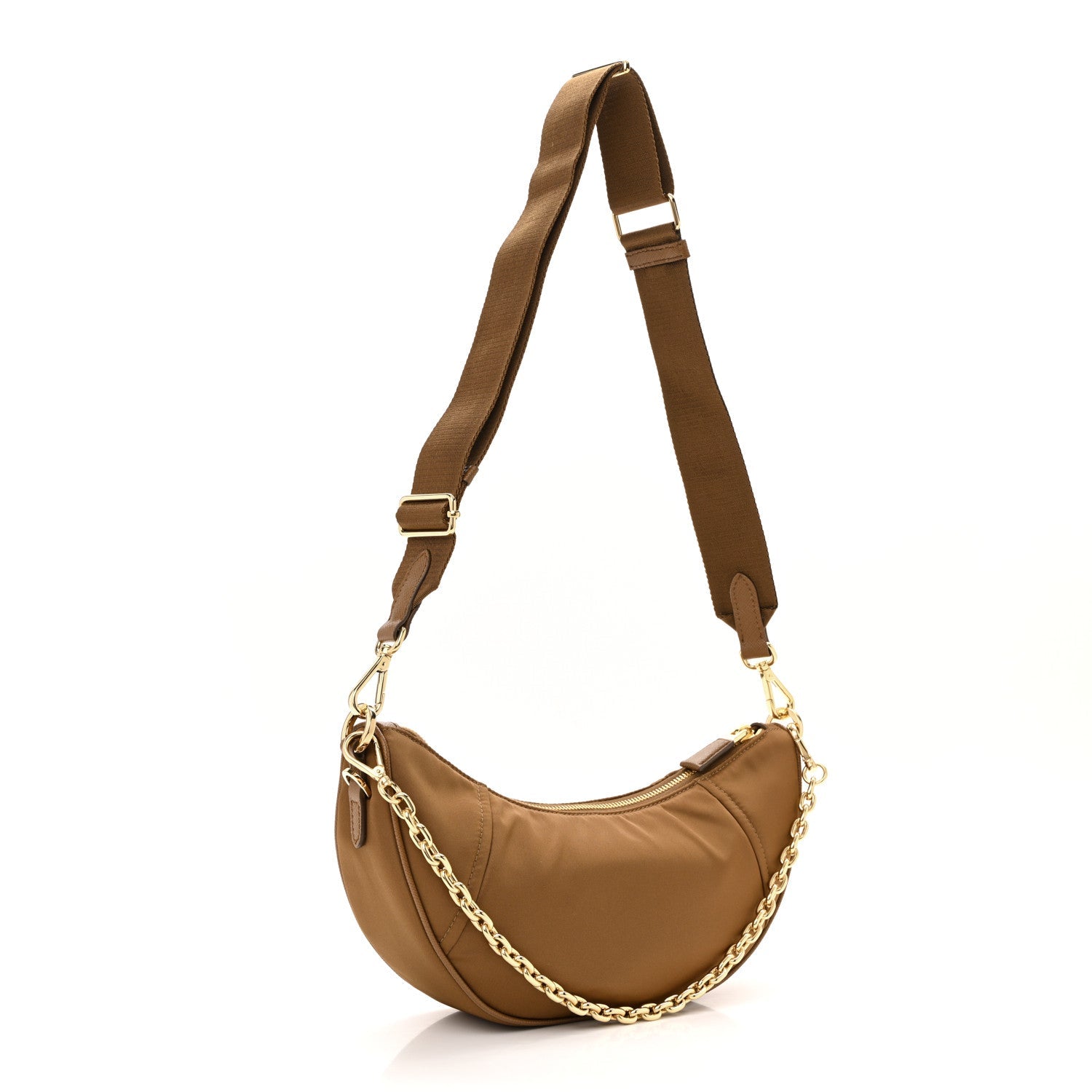 Prada Re-Nylon Saffiano Demi-lune Shoulder Bag Brown