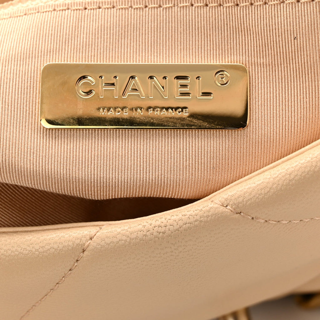 Chanel Shiny Goatskin Quilted Medium Chanel 19 Flap Beige
