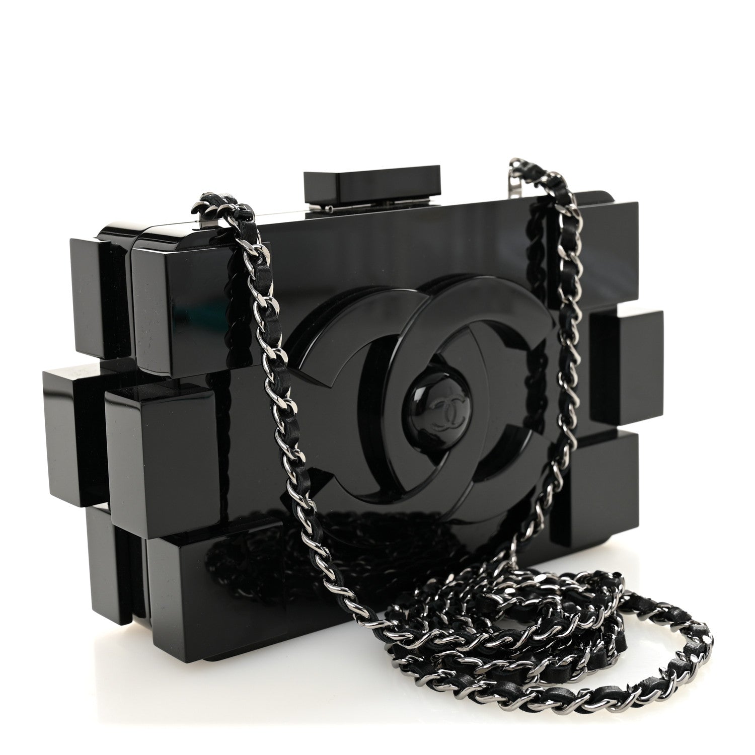 Chanel Plexiglass Barcode Boy Brick Lego Clutch Black