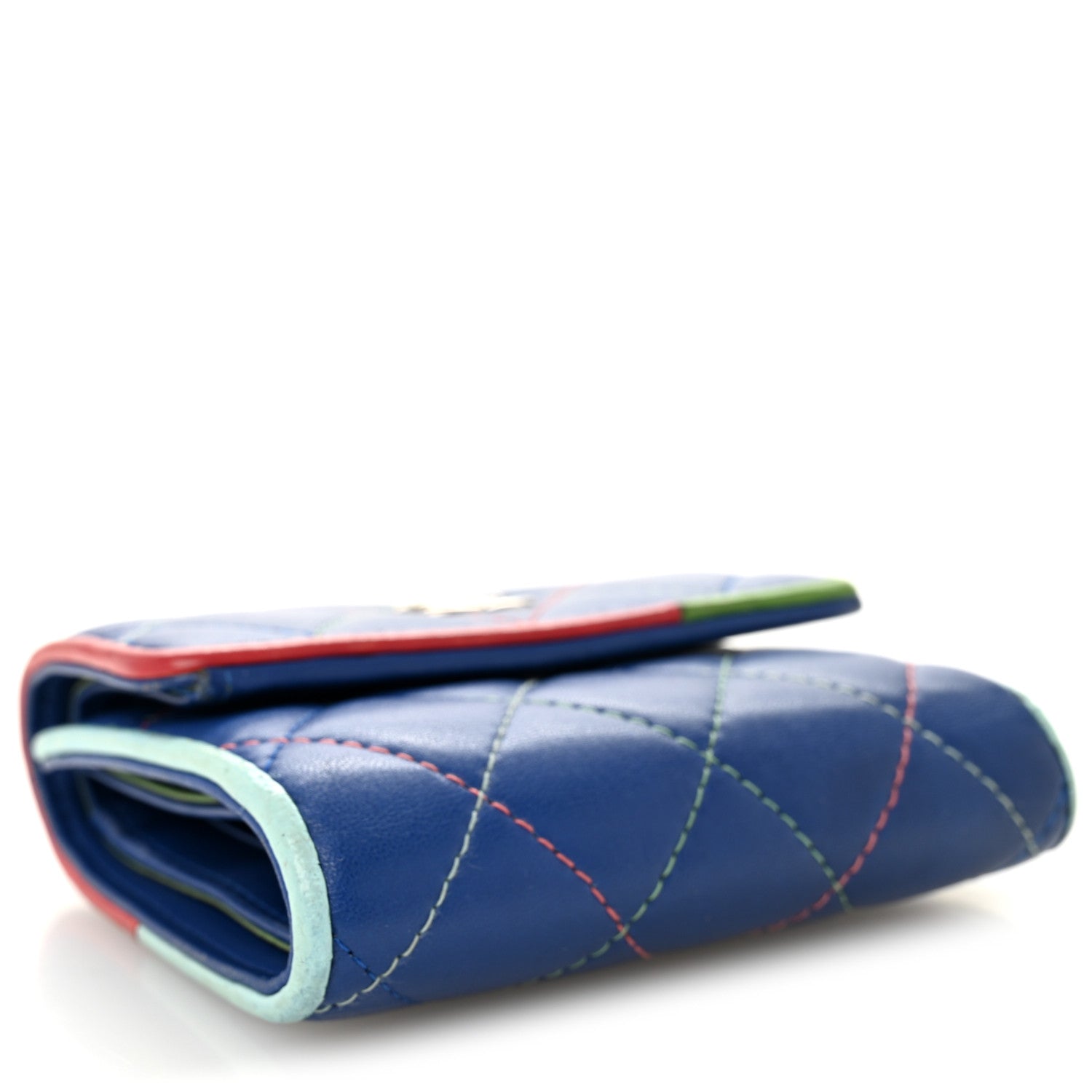 Lambskin Quilted Compact Flap Wallet Blue Multicolor