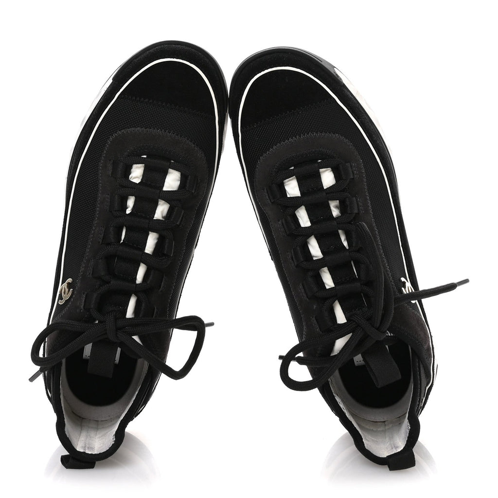 Chanel Velvet Calfskin Mixed Fibers CC Sneakers 39.5 Black