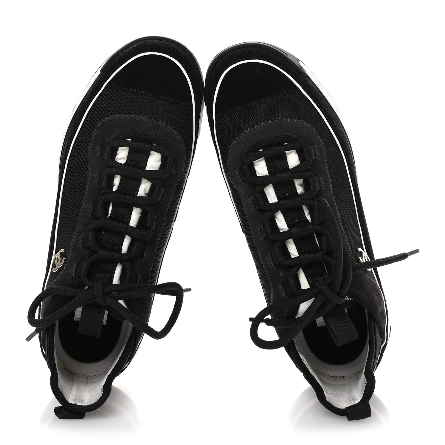 Chanel Velvet Calfskin Mixed Fibers CC Sneakers 39.5 Black