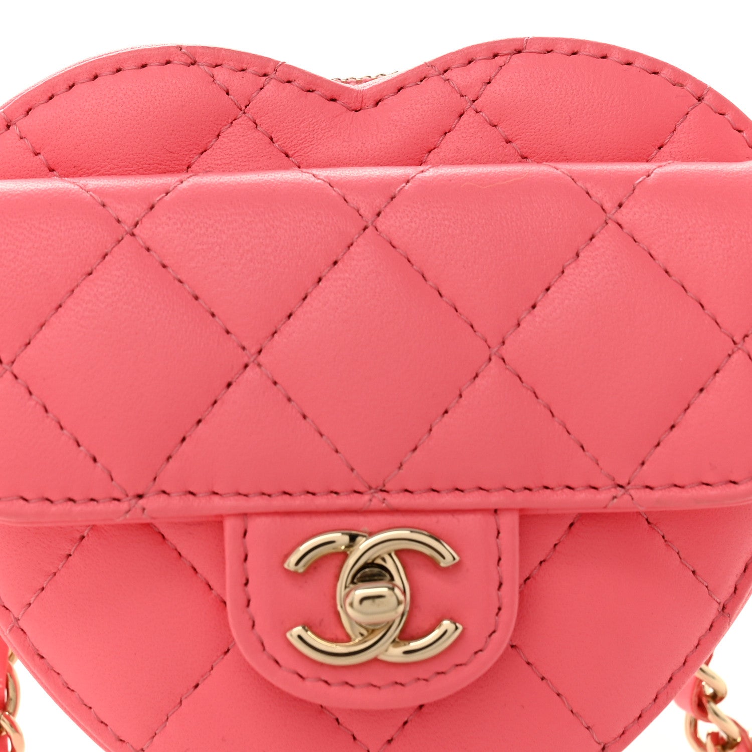 Chanel Lambskin Quilted CC In Love Heart Waist Belt Bag With Chain Pink