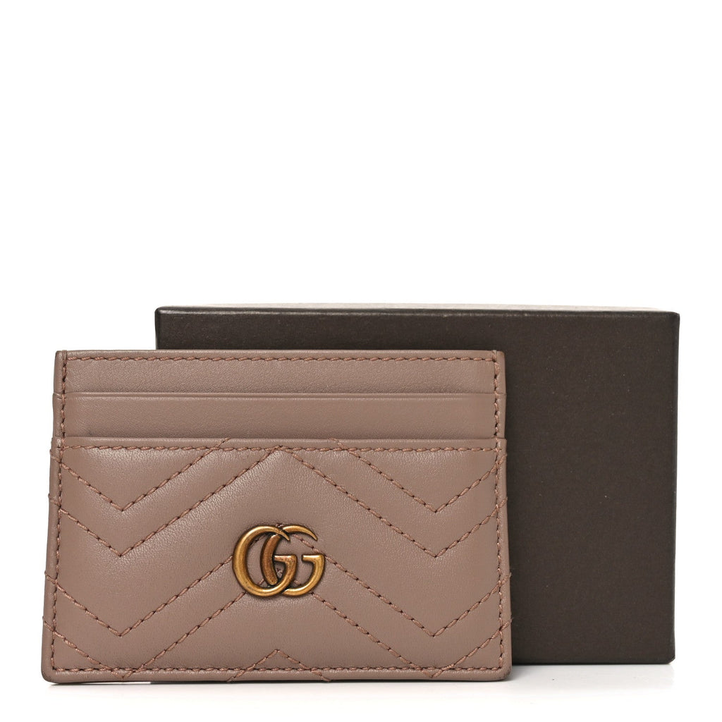 Gucci Calfskin Matelasse GG Marmont Card Holder Porcelain Rose