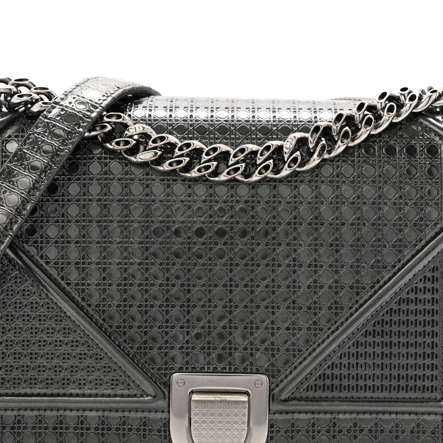 Christian Dior Metallic Patent Micro-Cannage Medium Diorama Flap Bag Onyx Black