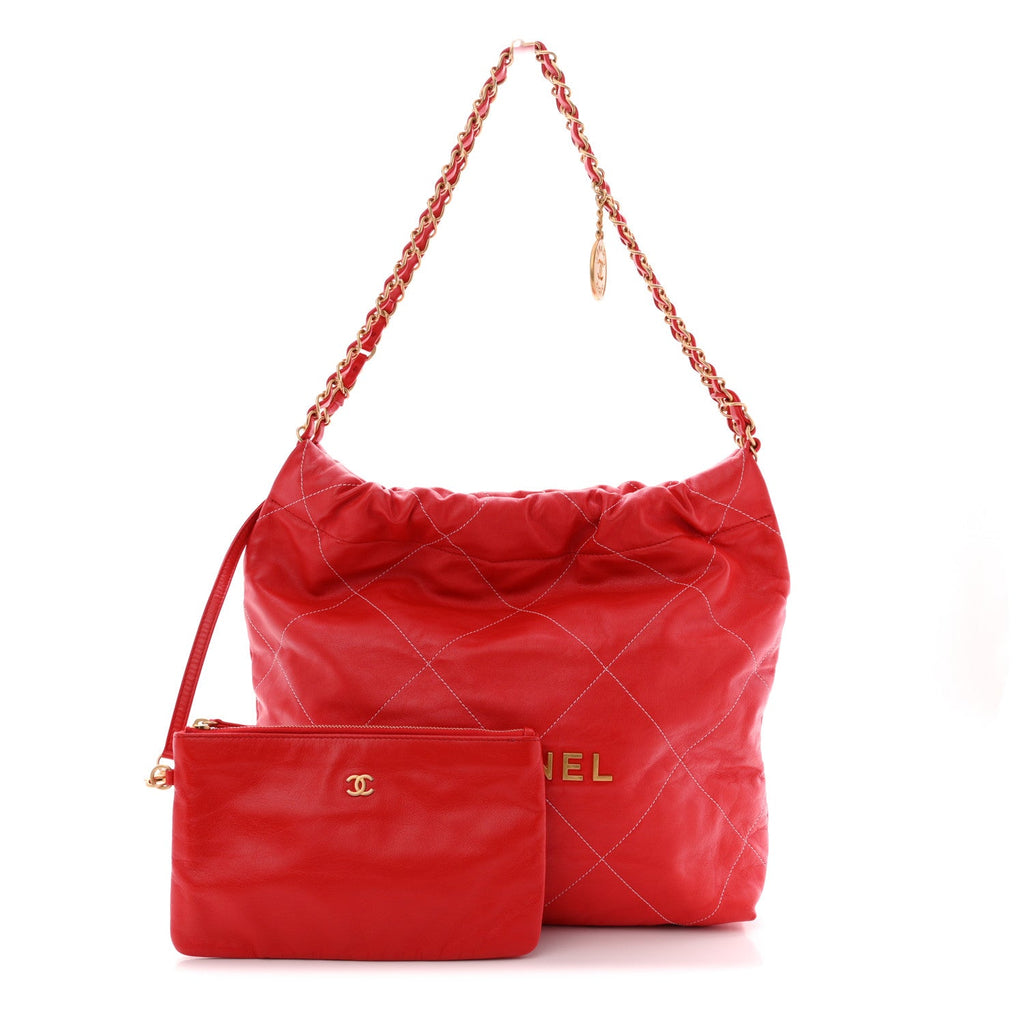 Chanel Shiny Calfskin Stitched Quilted Small Chanel 22 Red