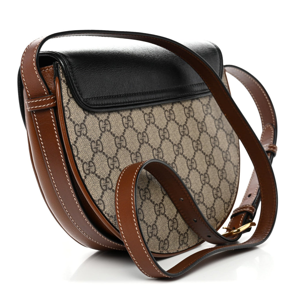 Gucci GG Supreme Monogram Calfskin Small Padlock Messenger Shoulder Bag Beige Black Cuir