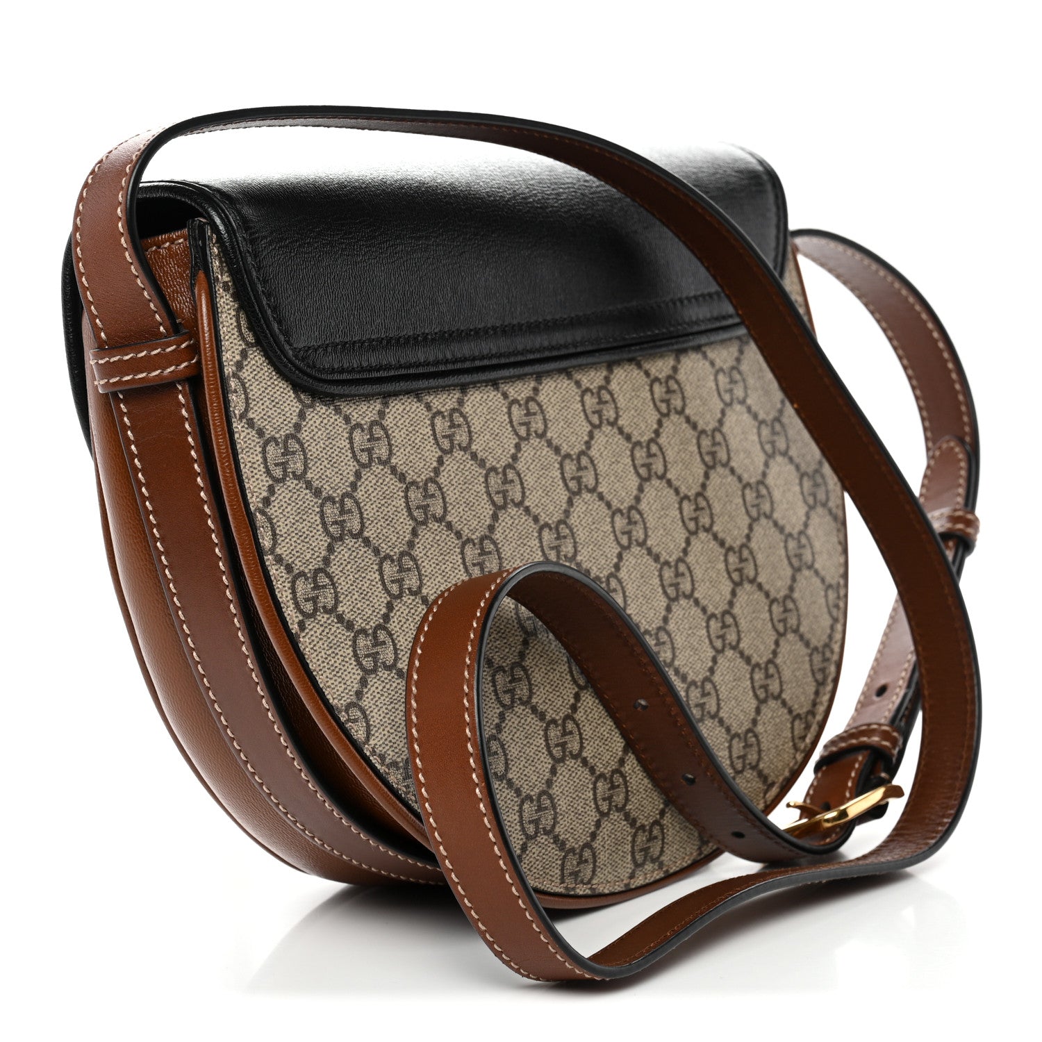 Gucci GG Supreme Monogram Calfskin Small Padlock Messenger Shoulder Bag Beige Black Cuir