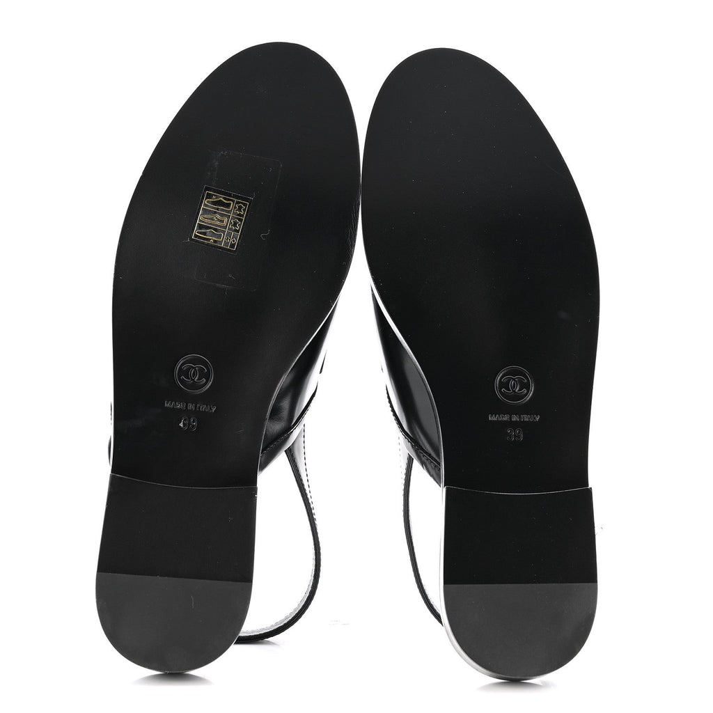 Chanel Shiny Calfskin Slingback Loafers 39 Black