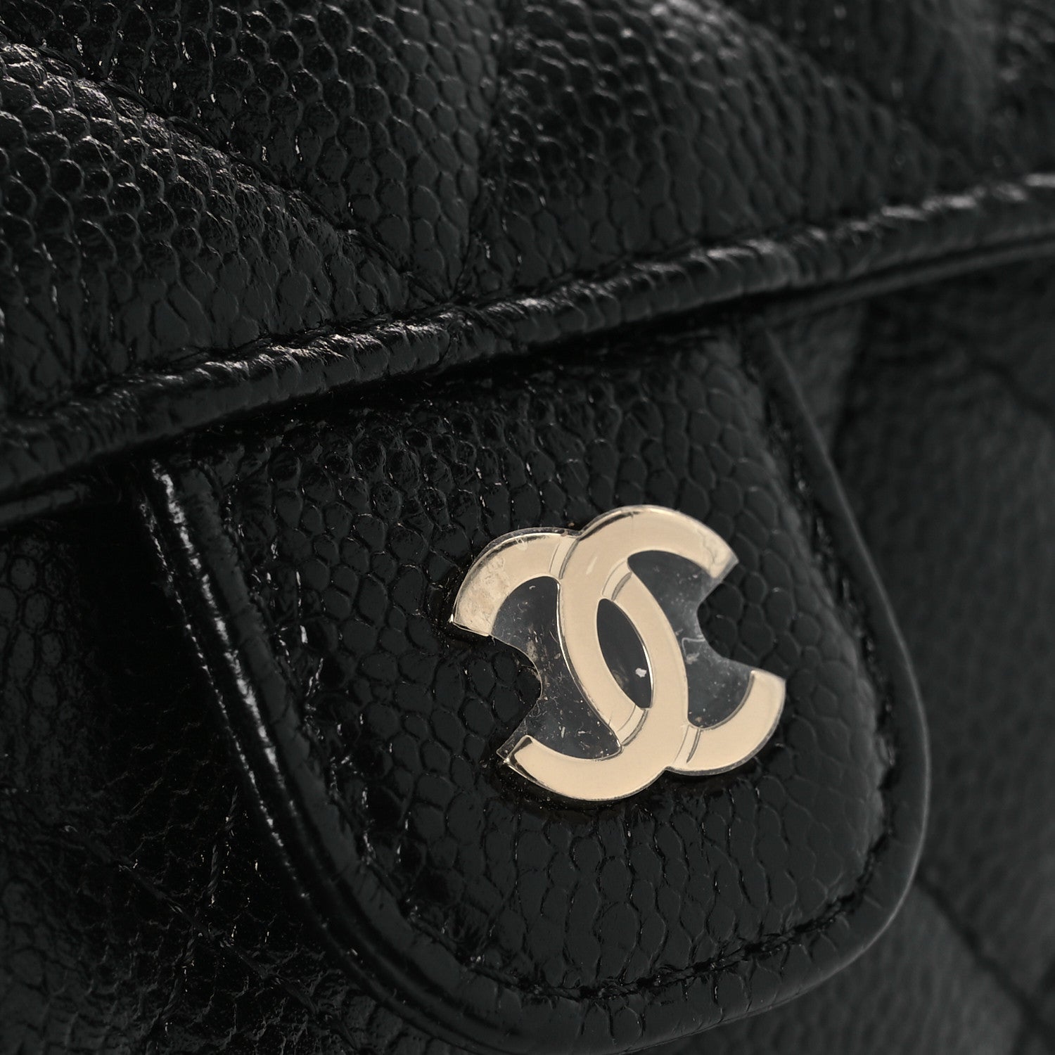 Chanel Caviar Fabric Foldable Tote Bag With Chain Black Multicolor