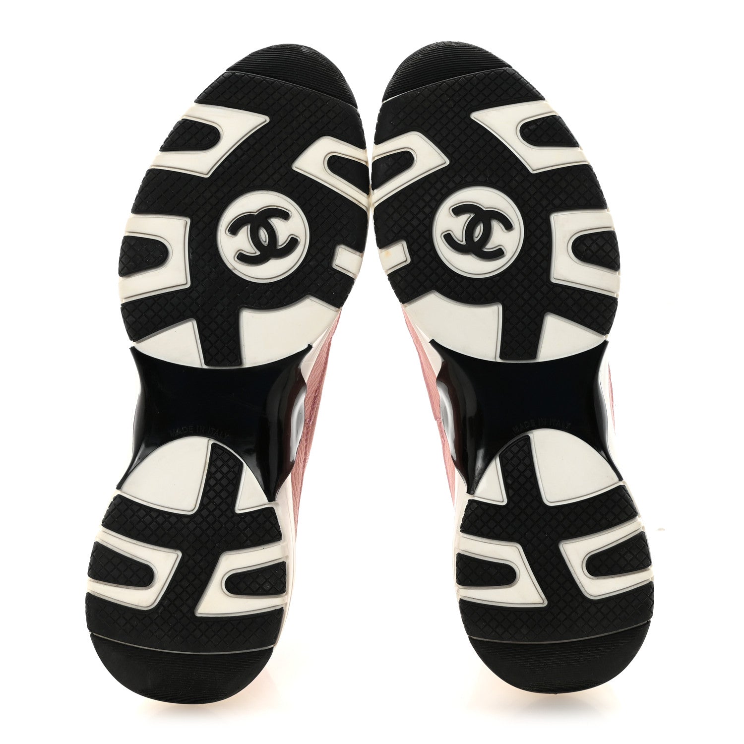 Chanel Suede Calfskin Grosgrain Womens CC Sneakers 39.5 Light Pink Black