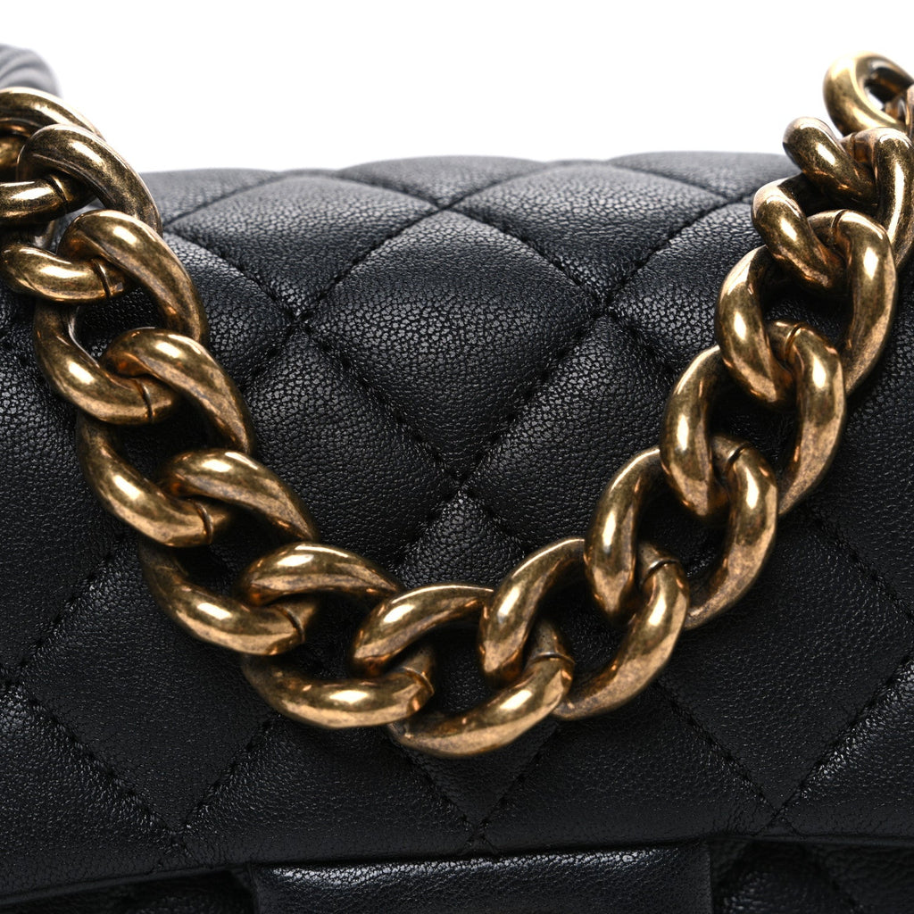 Chanel Shiny Sheepskin Quilted Mini Trapezio Flap Black