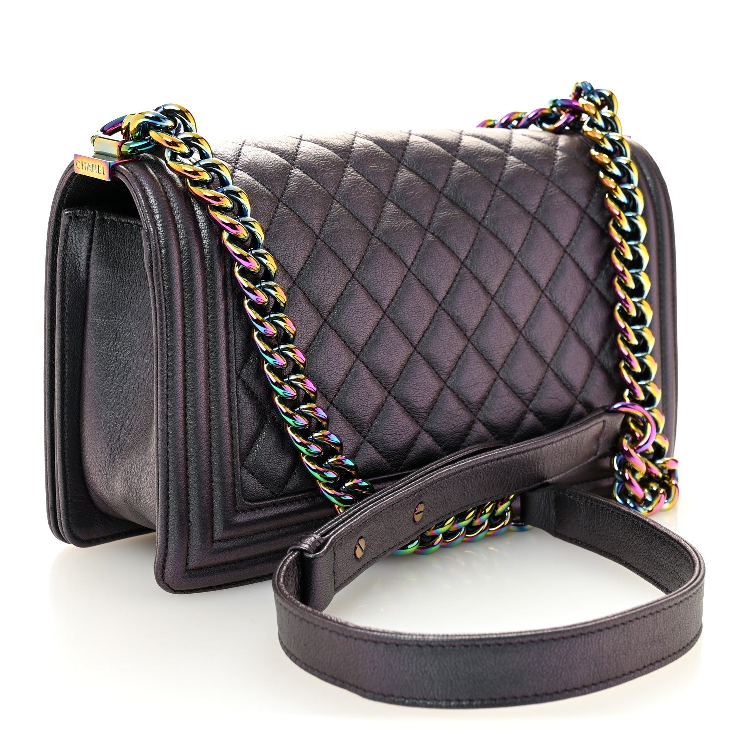 Chanel Iridescent Goatskin Quilted Medium Boy Flap Purple