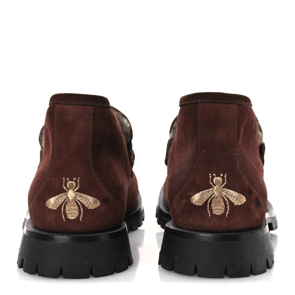 Gucci Suede Shearling Mens Harald Horsebit Ankle Boots 12 Light Brown Butterscotch