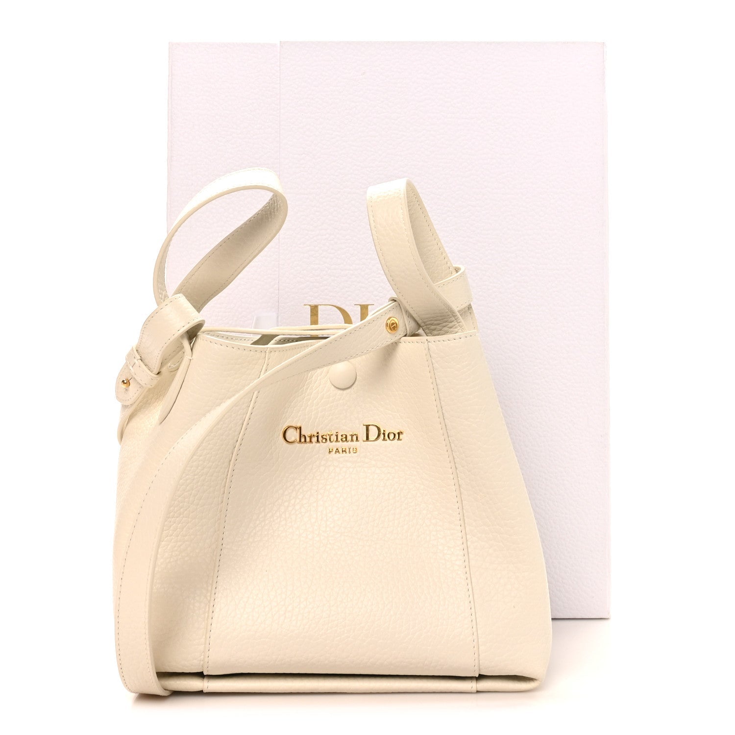 Christian Dior Calfskin Medium Signature Bucket Bag Latte