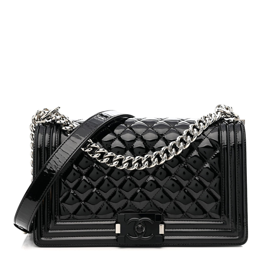 Chanel Patent Calfskin Quilted Medium Plexiglass Boy Flap Black