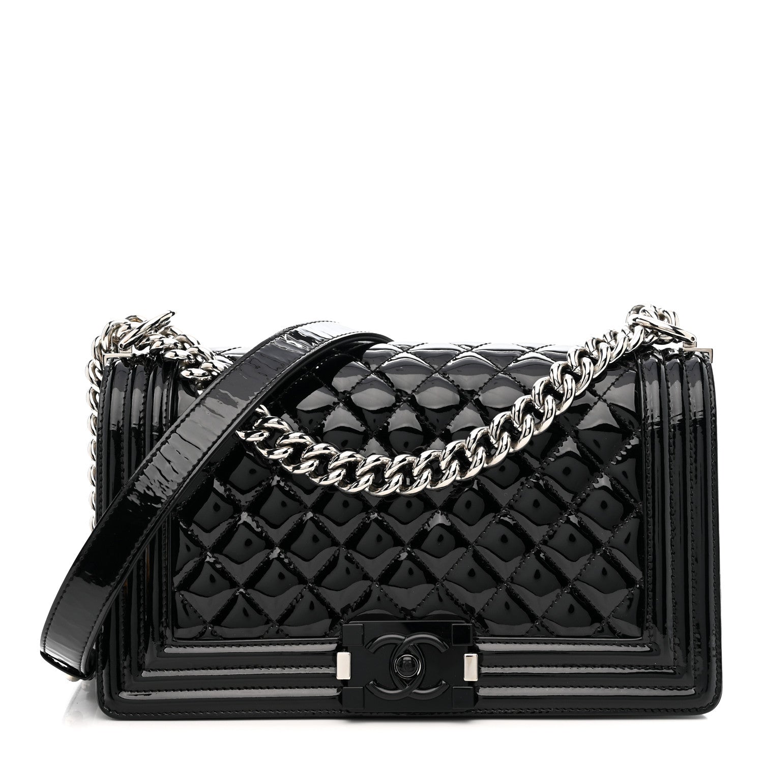 Chanel Patent Calfskin Quilted Medium Plexiglass Boy Flap Black