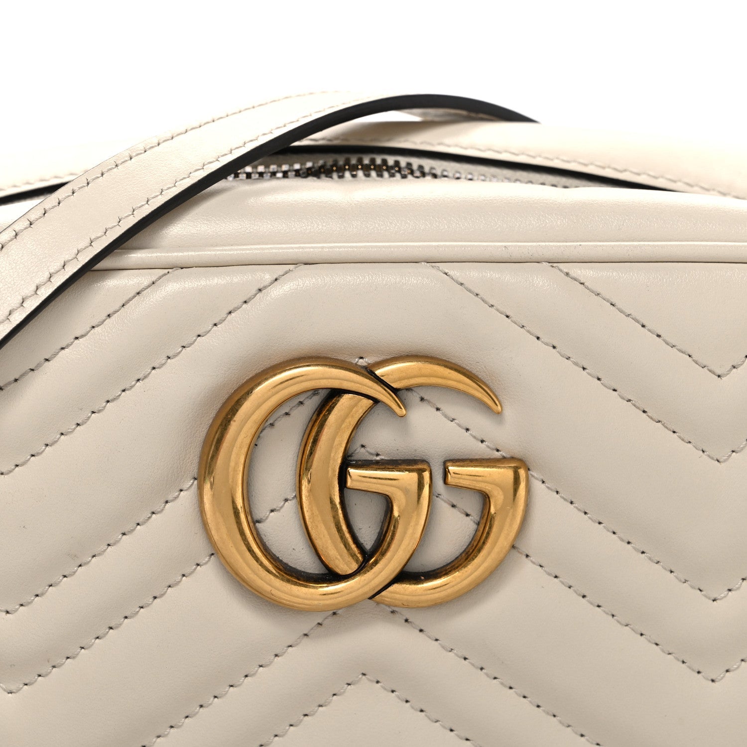 Gucci Calfskin Matelasse Small GG Marmont Chain Shoulder Bag White