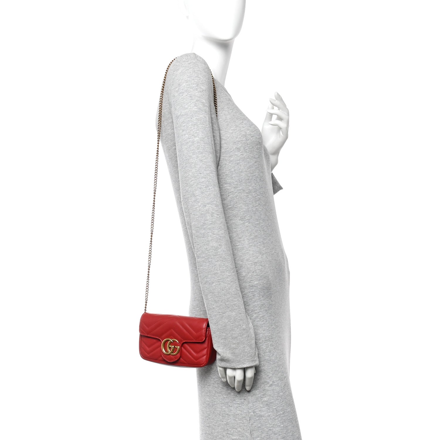 Gucci Calfskin Matelasse Super Mini GG Marmont Shoulder Bag Hibiscus Red