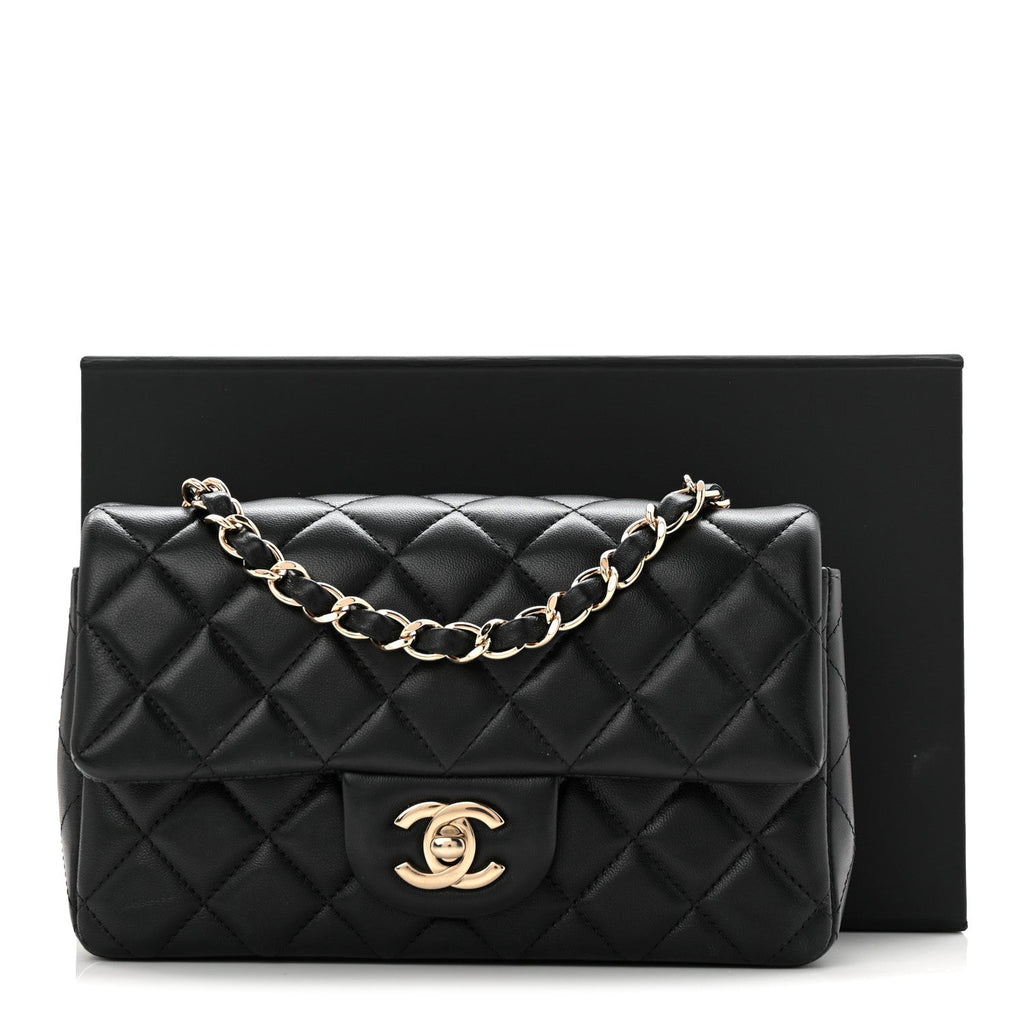 Chanel Lambskin Quilted Mini Rectangular Flap Black