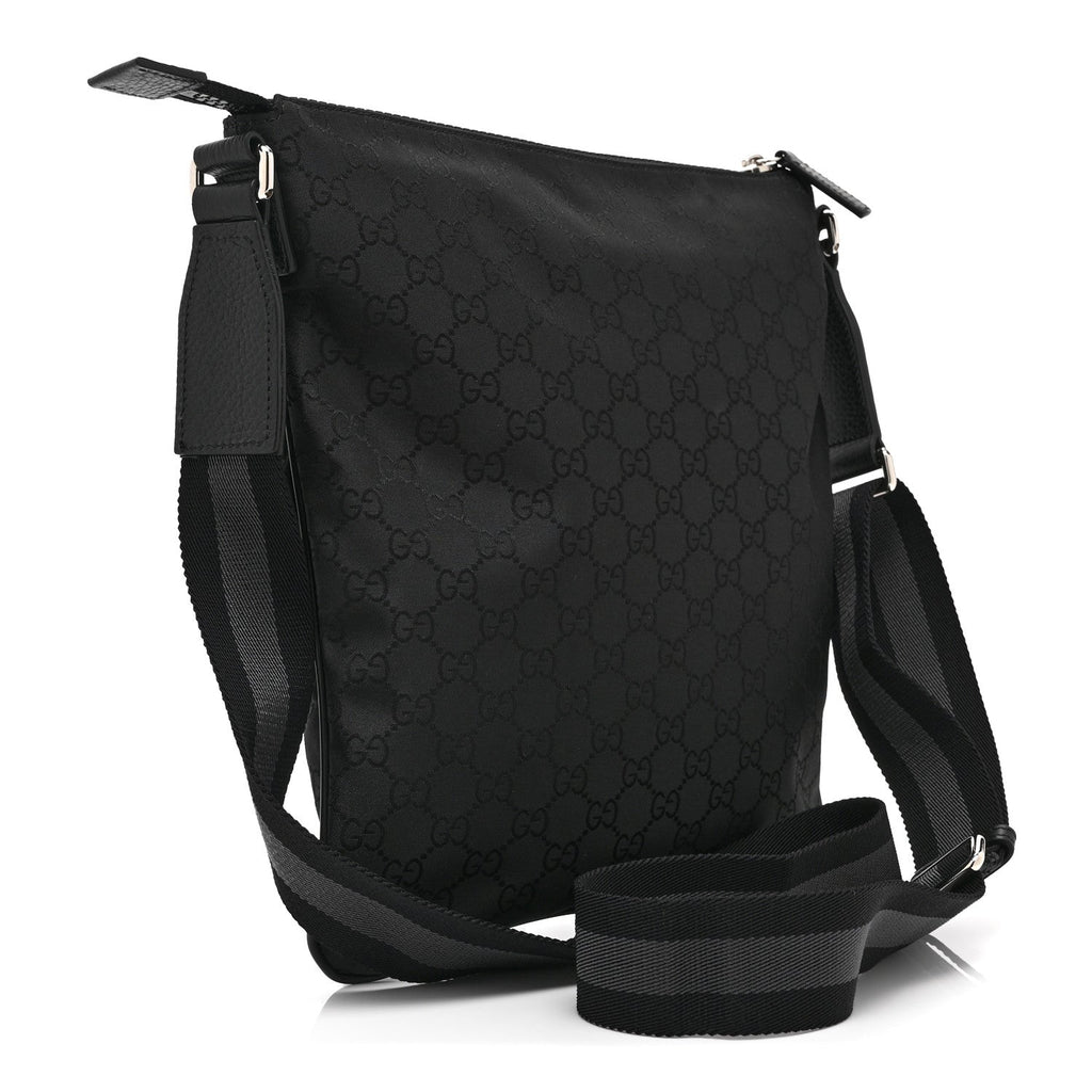 Gucci Nylon Monogram Small Flat Messenger Bag Black
