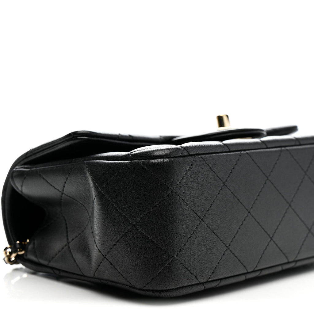 Chanel Lambskin Quilted Mini Top Handle Rectangular Flap Black