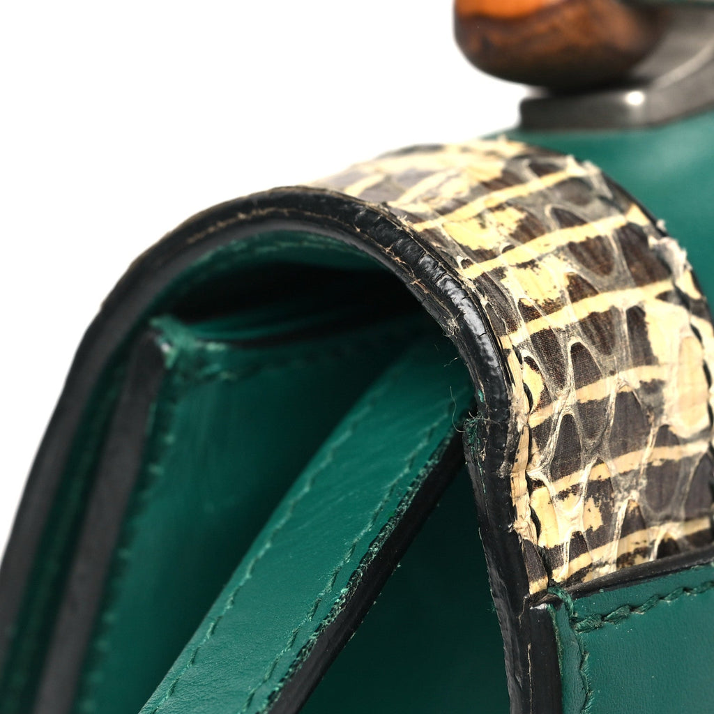 Gucci Calfskin Snakeskin Small Lilith Top Handle Bag Green