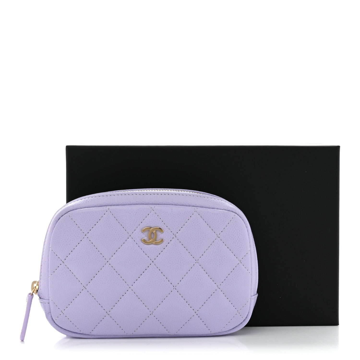 Caviar Quilted Small Curvy Pouch Cosmetic Case Light Purple