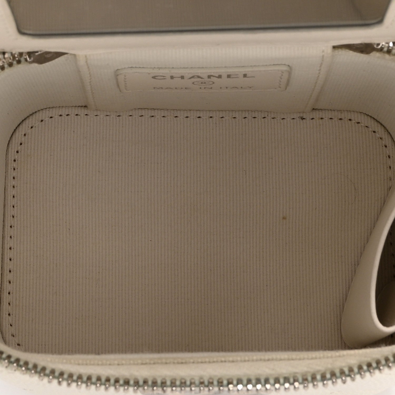 Chanel Caviar Quilted Enamel Coco Mini Vanity Case With Chain White
