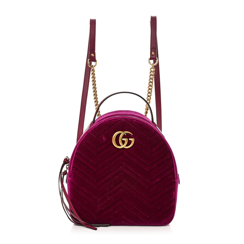 Gucci Velvet Matelasse GG Marmont Dome Backpack Fuchsia Violet Cyclamen