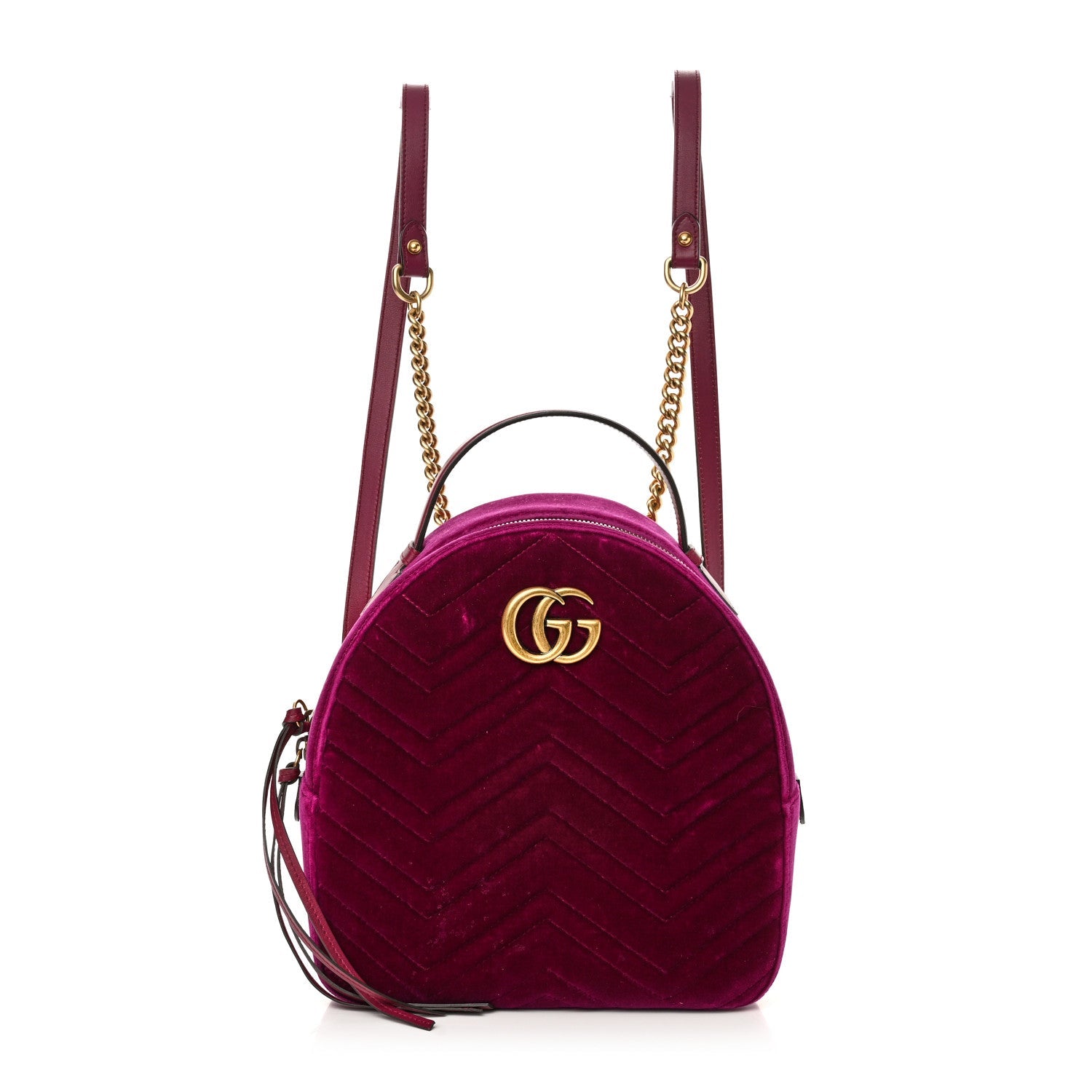 Gucci Velvet Matelasse GG Marmont Dome Backpack Fuchsia Violet Cyclamen